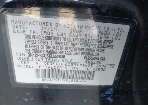 2019 Nissan Kicks Sv from USA, damaged, VIN 3N1CP5CU5KL552686